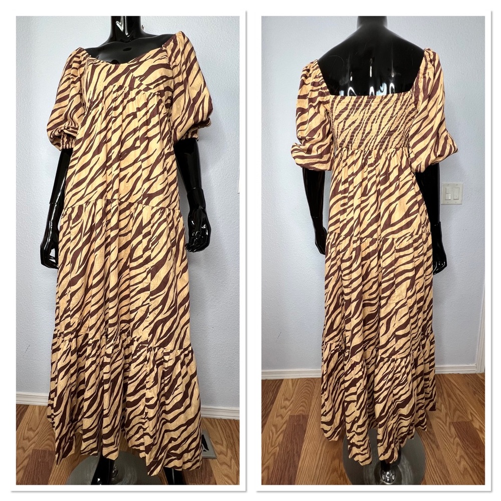 Anthropologie 100% Cotton Shell Blossom Maxi Dress - Modal Lined Sz S Brown NWT - Picture 2 of 12